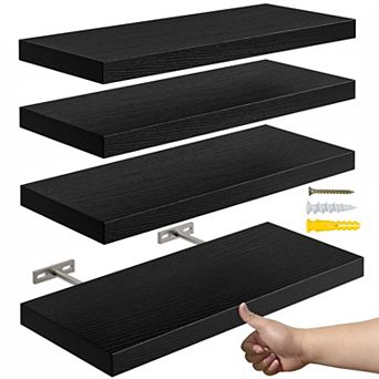 16 in Rustic Floating Wall Shelves Wood Storage Display Bedroom Bathroom Kitchen 4 pc