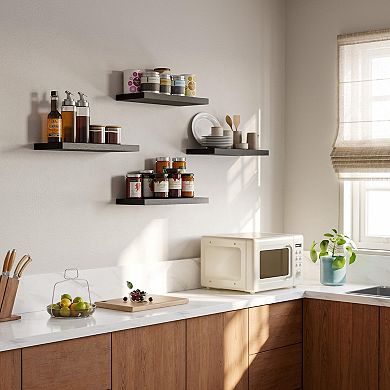 16in Rustic Floating Wall Shelves Wood Storage Display Bedroom Bathroom Kitchen 4PC