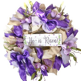 20" Easter Artificial Tulip Bow Wreath Spring Decor