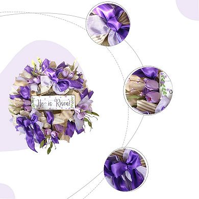 20" Easter Artificial Tulip Bow Wreath Spring Decor