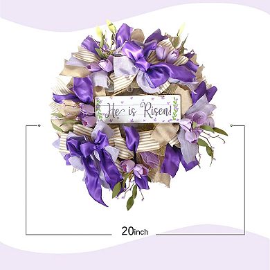 20" Easter Artificial Tulip Bow Wreath Spring Decor