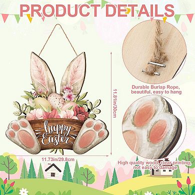11.8” Easter Bunny Welcome Wood Sign Spring Door Hanging Plaque