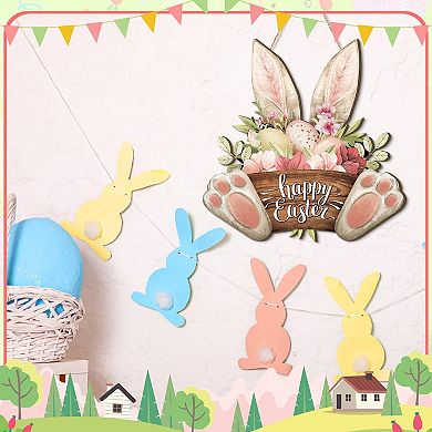 11.8” Easter Bunny Welcome Wood Sign Spring Door Hanging Plaque