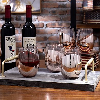 6-18oz Copper Stemless Wine Glasses Metallic Bottom Angled Dishwasher Safe