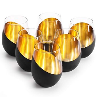 6-18oz Copper Stemless Wine Glasses Metallic Bottom Angled Dishwasher Safe