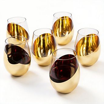 6-18oz Copper Stemless Wine Glasses Metallic Bottom Angled Dishwasher Safe