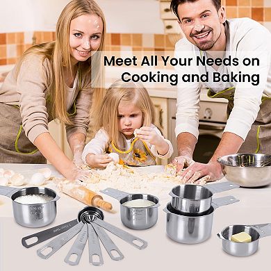 17pc set stainless steel measuring cups and spoons set, plastic liquid measuring cup