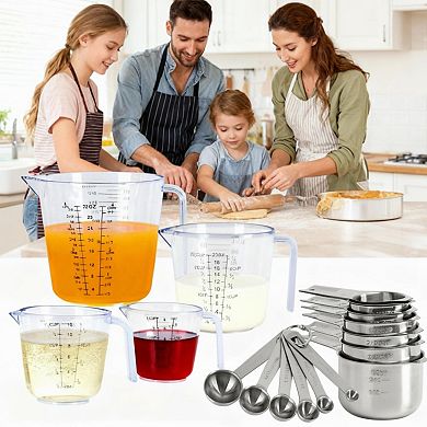 17pc set stainless steel measuring cups and spoons set, plastic liquid measuring cup