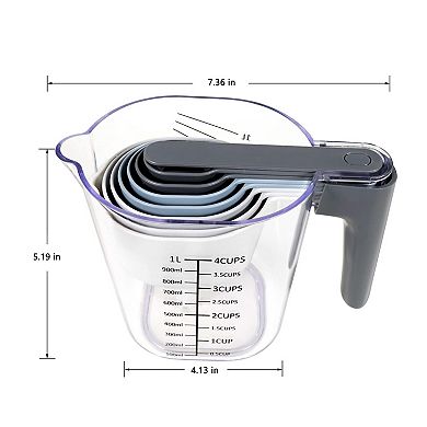 17PC Measuring Cups Spoons Set Stainless Steel Stackable With Lid Liquid