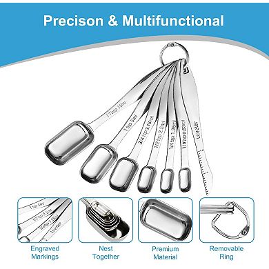 17PC Measuring Cups Spoons Set Stainless Steel Stackable With Lid Liquid