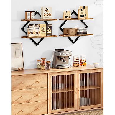 15" Floating Wall 2-Tier Hanging Shelf Set for Living Room Bedroom Kitchen