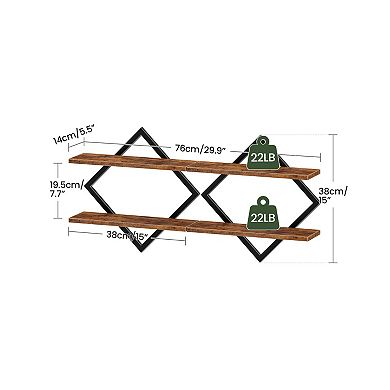 15" Floating Wall 2-Tier Hanging Shelf Set for Living Room Bedroom Kitchen