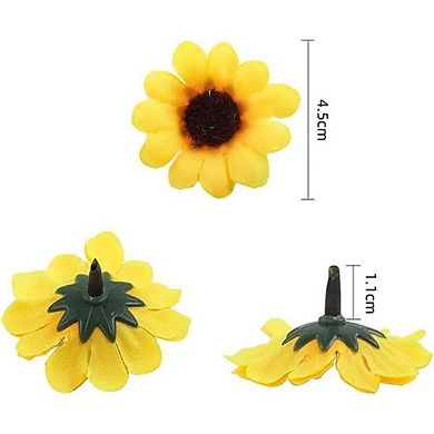 100-Piece Mini Realistic Yellow Fabric Sunflower Heads for Crafting Decor.