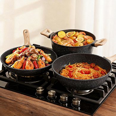 Granite Induction Nonstick Cookware Set Frying Saucepans PFAS Free