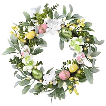 18" Lighted Easter Wreath Spring Pre-lit Floral Door Decor