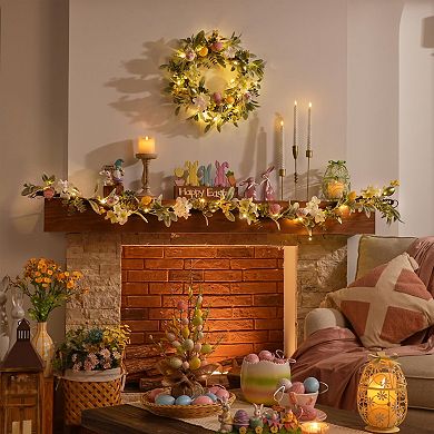 18" Lighted Easter Wreath Spring Pre-lit Floral Door Decor