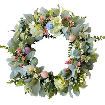 20" Easter Wreath Spring Artificial Hydrangea Farmhouse Decor