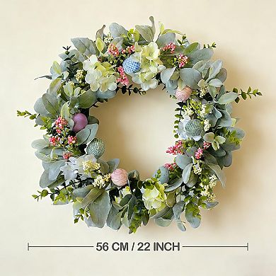 20" Easter Wreath Spring Artificial Hydrangea Farmhouse Decor