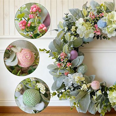 20" Easter Wreath Spring Artificial Hydrangea Farmhouse Decor