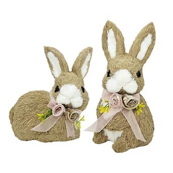 10" Sisal Bunny Easter Decor Spring Home Decorations 2 pc