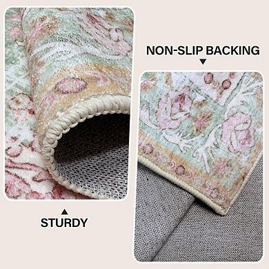 Washable Boho Area Rug Non-Slip Small Entryway Carpet