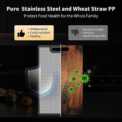2-in-1 Double Sided Stainless Steel Kitchen Board with Textured Wheat Straw PP
