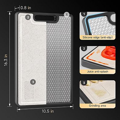 2-in-1 Double Sided Stainless Steel Kitchen Board with Textured Wheat Straw PP