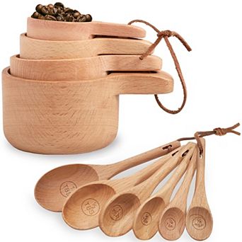 10 pc Wooden Measuring Cups Spoons Set Handcrafted Kitchen Baking Tools