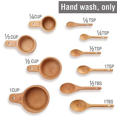 10pcs Wooden Measuring Cups Spoons Set Handcrafted Kitchen Baking Tools