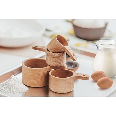 10pcs Wooden Measuring Cups Spoons Set Handcrafted Kitchen Baking Tools