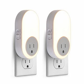 2-Pack Adjustable Sensor Night Lights with Integrated Extra Power Outlets.