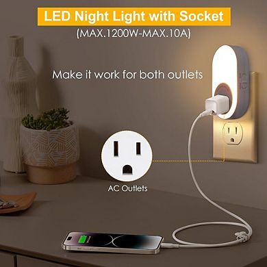 2-Pack Adjustable Sensor Night Lights with Integrated Extra Power Outlets.