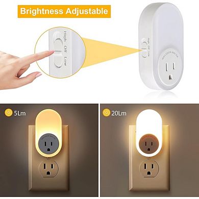 2-Pack Adjustable Sensor Night Lights with Integrated Extra Power Outlets.