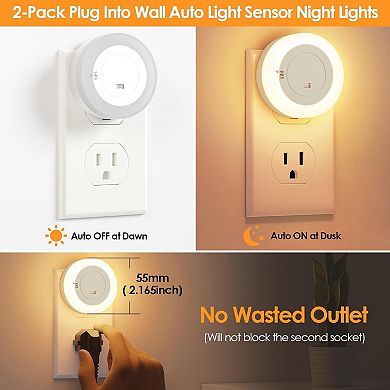 Adjustable Dimmable LED Night Light 2-Pack with Smart Light Sensors.