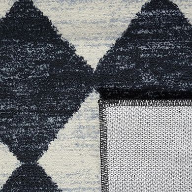Moroccan Area Rug Non-Slip, Printed, Black