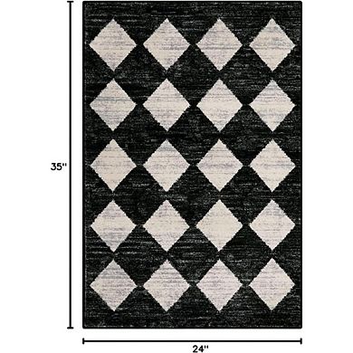 Moroccan Area Rug Non-Slip, Printed, Black
