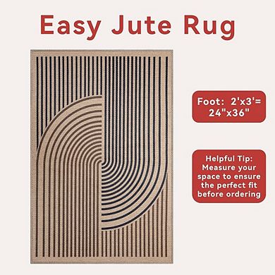 Jute Rug Washable, Non-Slip, Rainbow