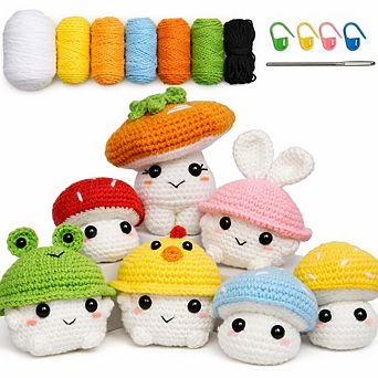 Beginner Crochet Kit, DIY Amigurumi Mushroom Family, Step-by-Step Tutorials