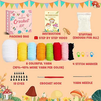 Beginner Crochet Kit, DIY Amigurumi Mushroom Family, Step-by-Step Tutorials