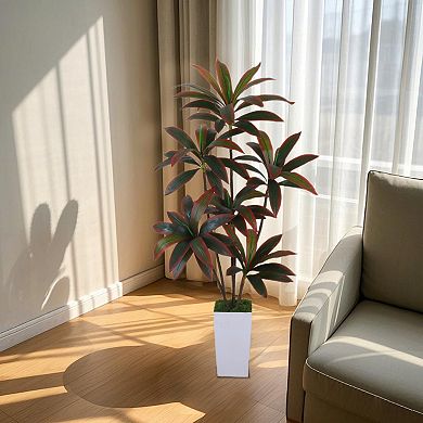 Artificial Dracaena Plant Indoor 5ft Decorative Fake Tree in Pot with Adjustable Branches and Leaves