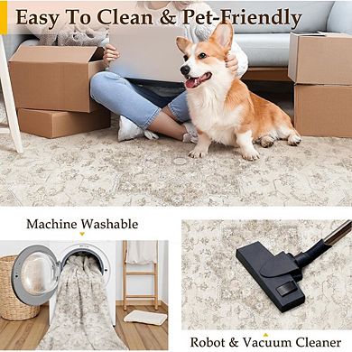 Area Rug Soft, Low Pile, Washable, Non-Slip Entryway & Bedroom Mat