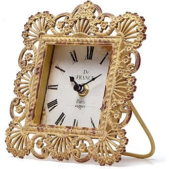 Vintage Shabby Chic Pewter Battery-Powered Decorative Desk Clock for Home