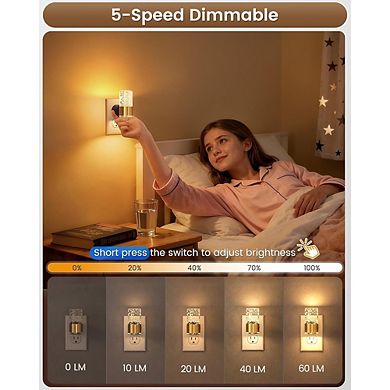 4-Pack Dimmable Gold Acrylic Night Lights with Dusk-to-Dawn Sensors.