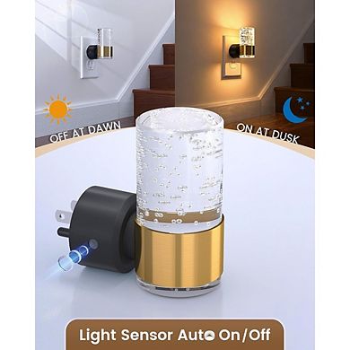 4-Pack Dimmable Gold Acrylic Night Lights with Dusk-to-Dawn Sensors.