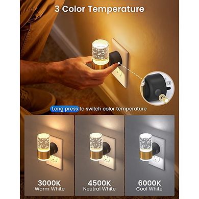4-Pack Dimmable Gold Acrylic Night Lights with Dusk-to-Dawn Sensors.