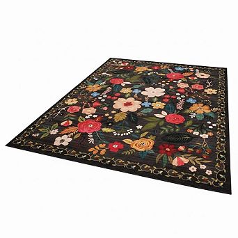 Boho Area Rug Washable, Low Pile, Non-Slip Floral