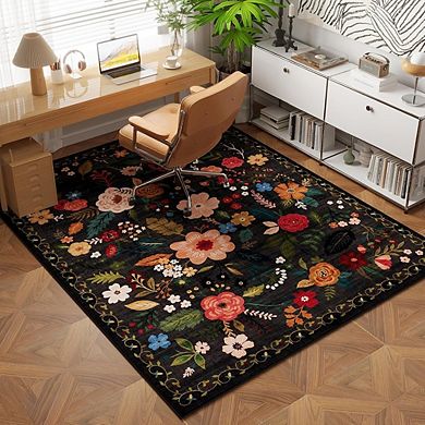 Boho Area Rug Washable, Low Pile, Non-Slip Floral