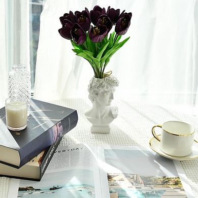 12 Grape Purple Artificial Tulips, Partially Open Faux Flowers, 13.5"