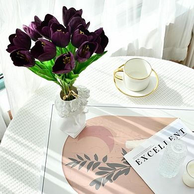 12 Grape Purple Artificial Tulips, Partially Open Faux Flowers, 13.5"