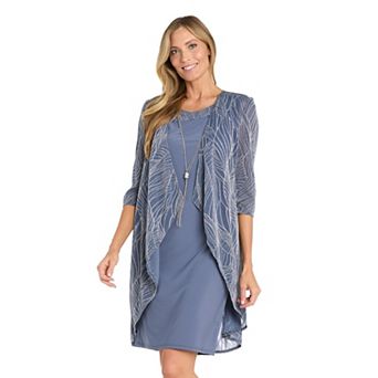 Petite R&M Richards Metallic Leaf-Print Jacket & Dress Set with Necklace
